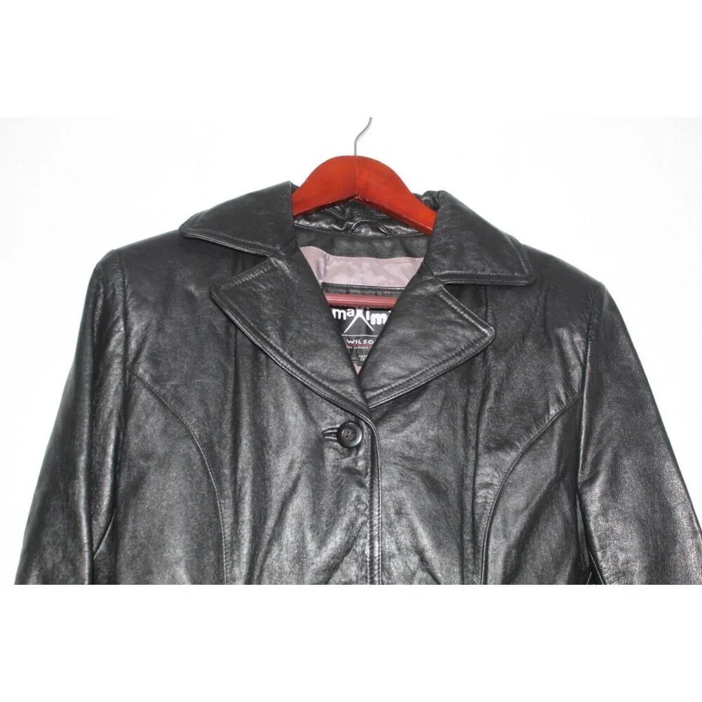 Wilsons Leather Soft‎ Leather Women's Small Black Maxima Coat Blazer Vintage Y2K